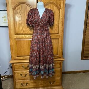 Ulla Johnson Ilana Botanical Shadow Stripe Maxi Dress Pomegranate/Caspia Sz 00